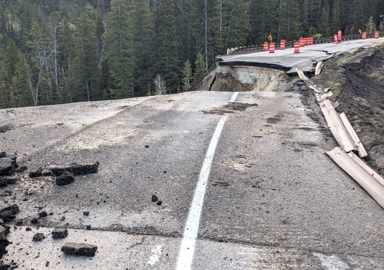 Road damaged by landslide