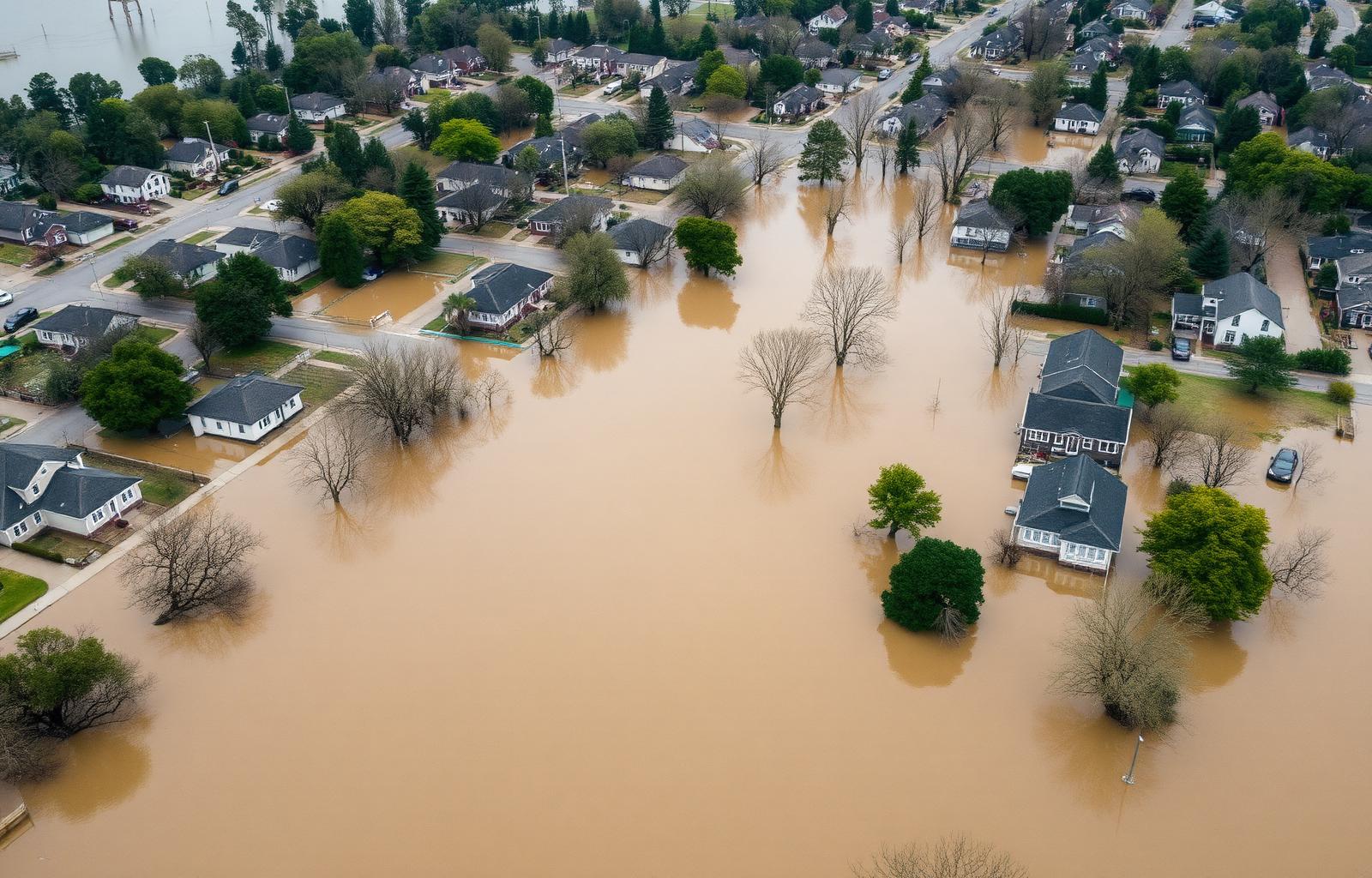 Flooded urban street after extreme rainfall